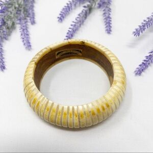 Carol For Eva Graham Vintage Carved Bone Wooden Chunky Bracelet